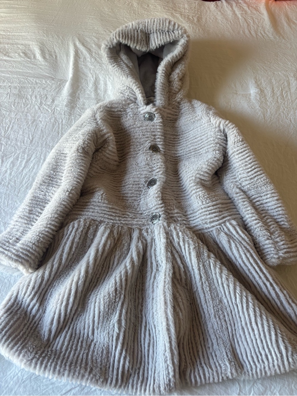 Girls' Hooded Faux-Fur Peacoat in Light Gray